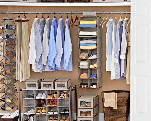 A well-organized closet with storage solutions