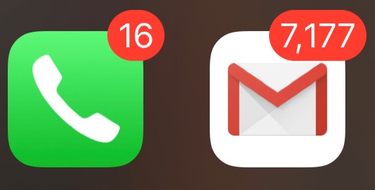 Phone and Gmail apps on phone with notification badges.